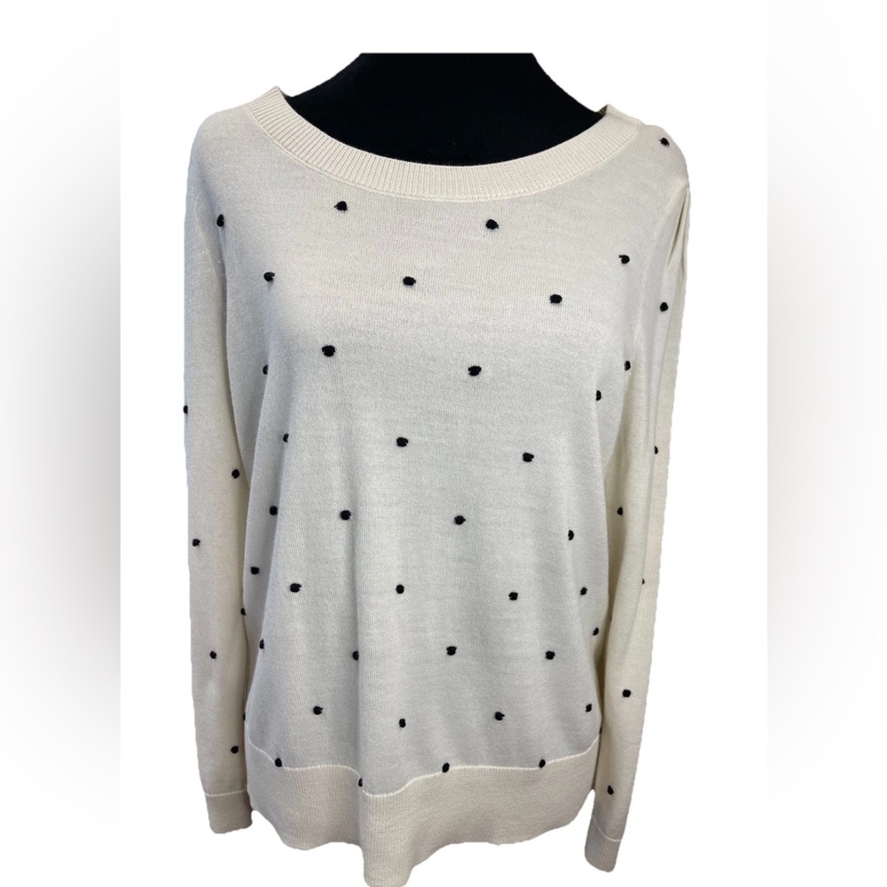 Talbots Ladies SZ Petite‎ large ivory w/black PomPom wool blend sweater pullover